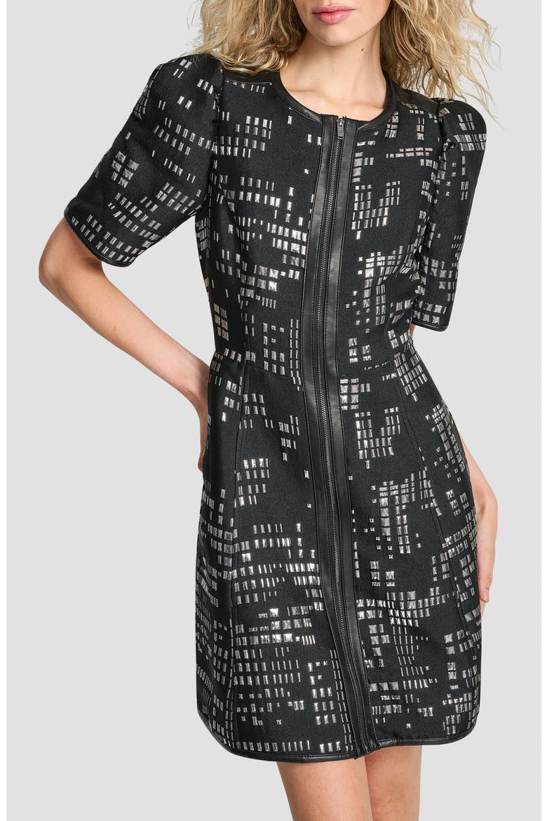 Front Zip Abstract Jacquard Minidress