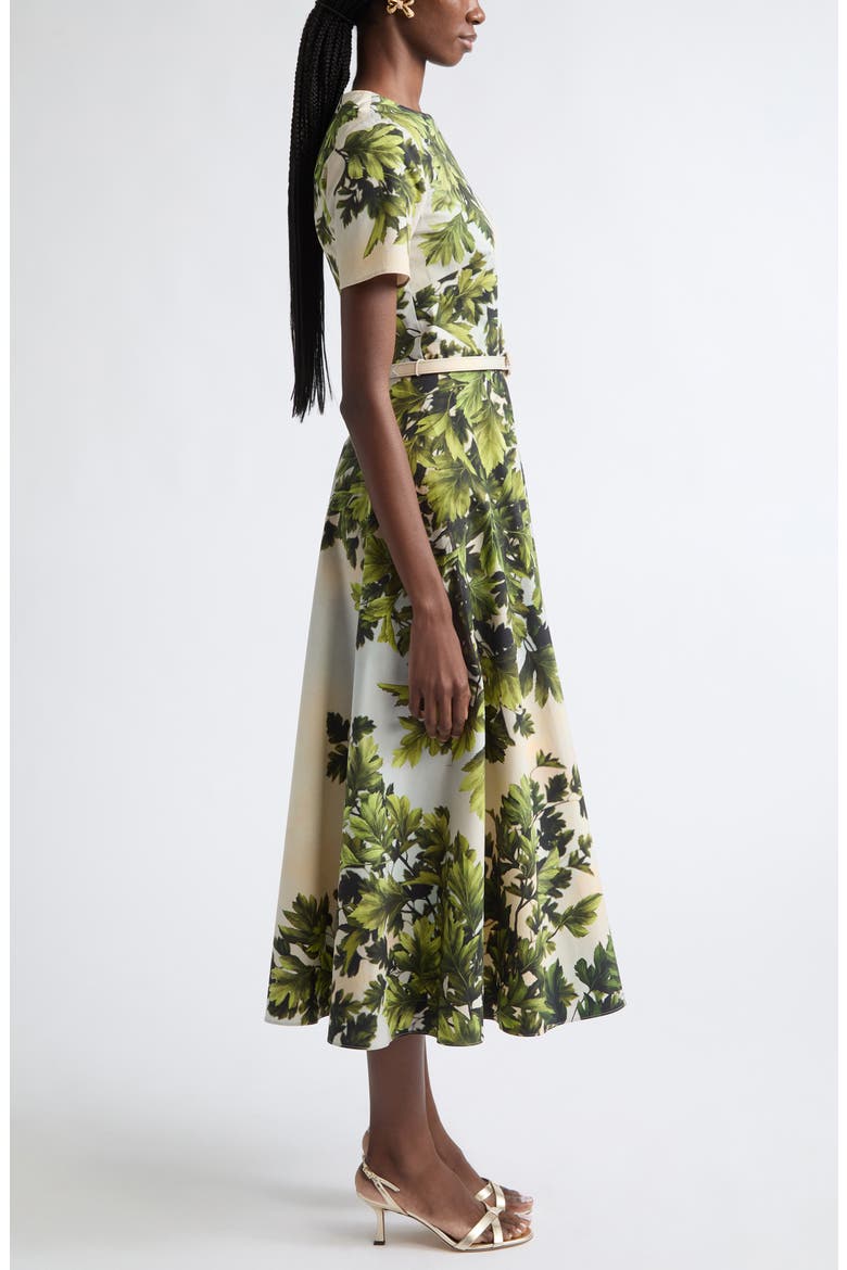 Maple Leaves Cotton Stretch Poplin Midi Dress