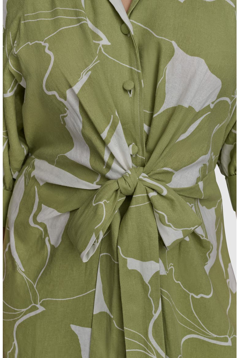 Print Tie Waist Midi Shirtdress