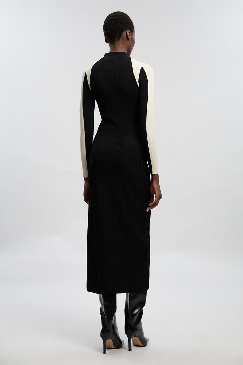 Rib Knit Long Sleeve Military Midi Dress