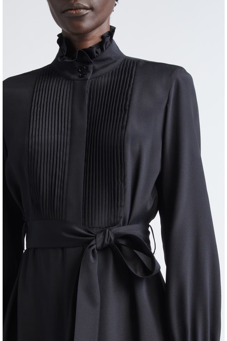 Pintuck Bib Long Sleeve Tuxedo Dress
