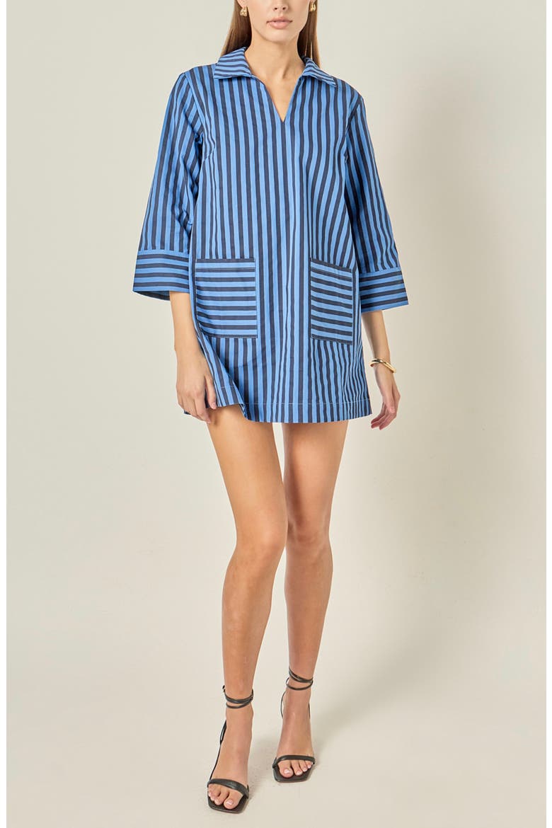 Striped Kaftan Collar Minidress
