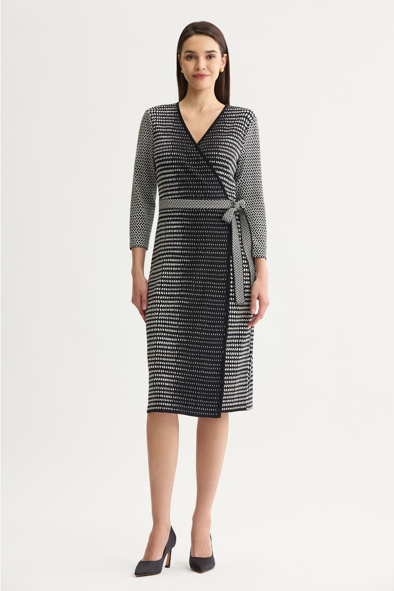 Monochrome Soft Knit Midi Wrap Dress