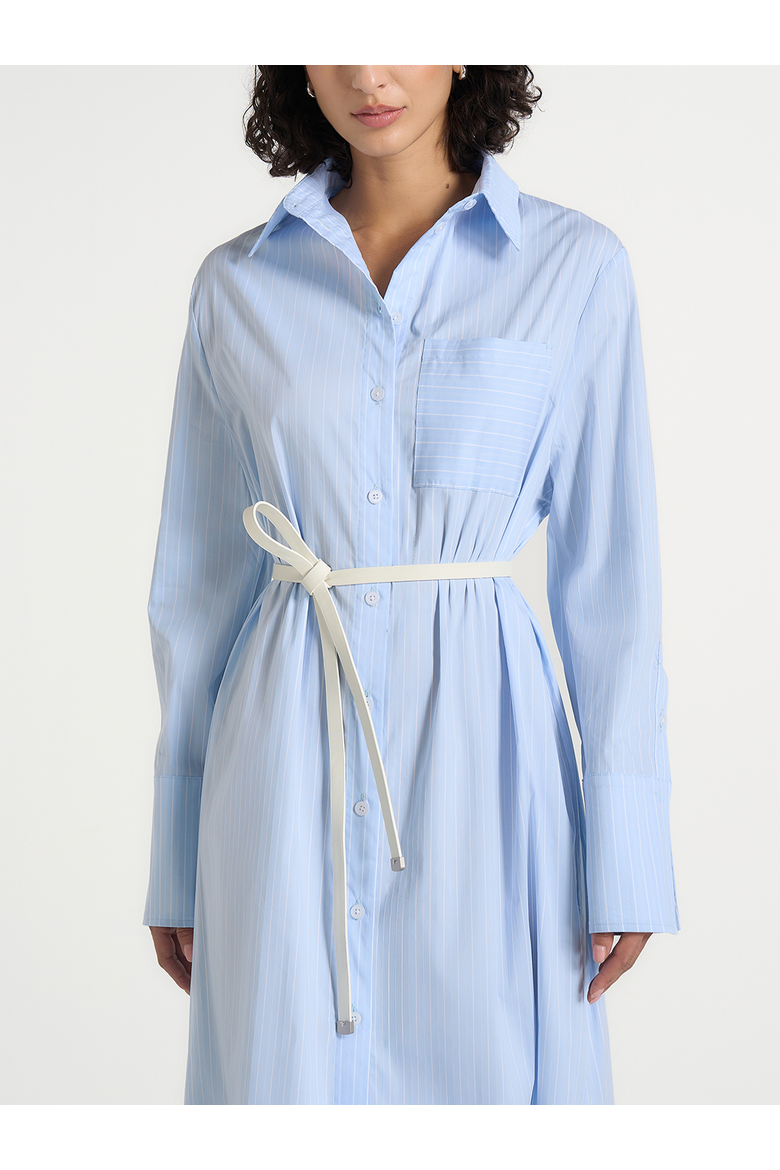 Isa Belted Pinstripe Cotton Midi Shirt Dress