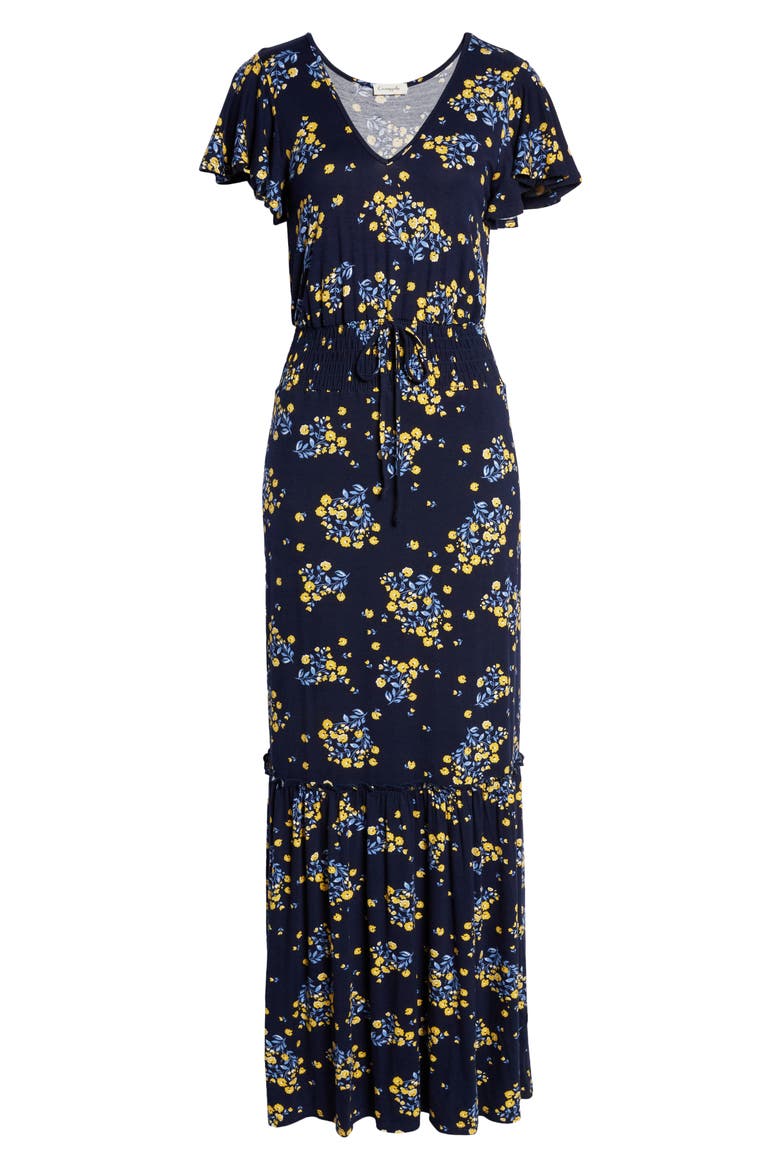 Floral Smock Waist Knit Maxi