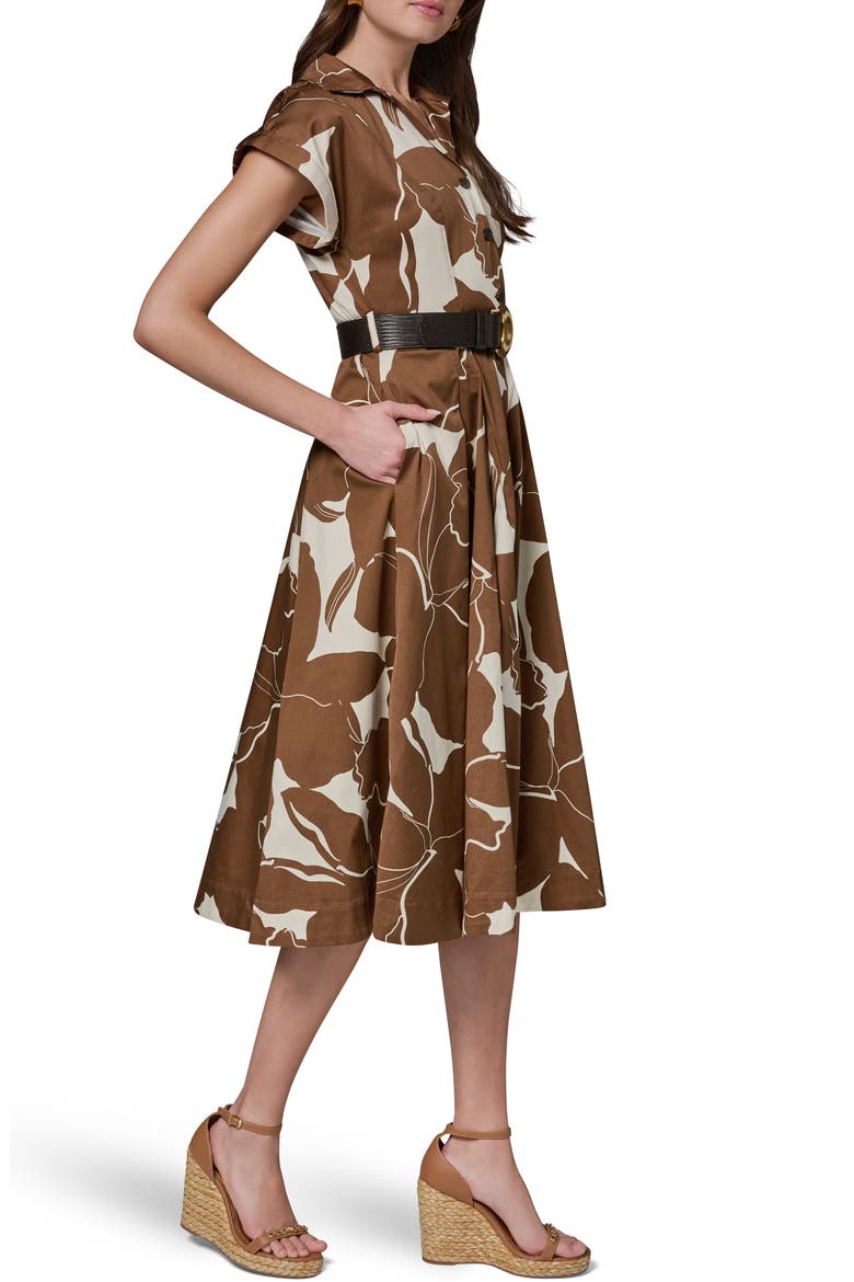 Floral Belted Stretch Cotton Midi Shirtdress