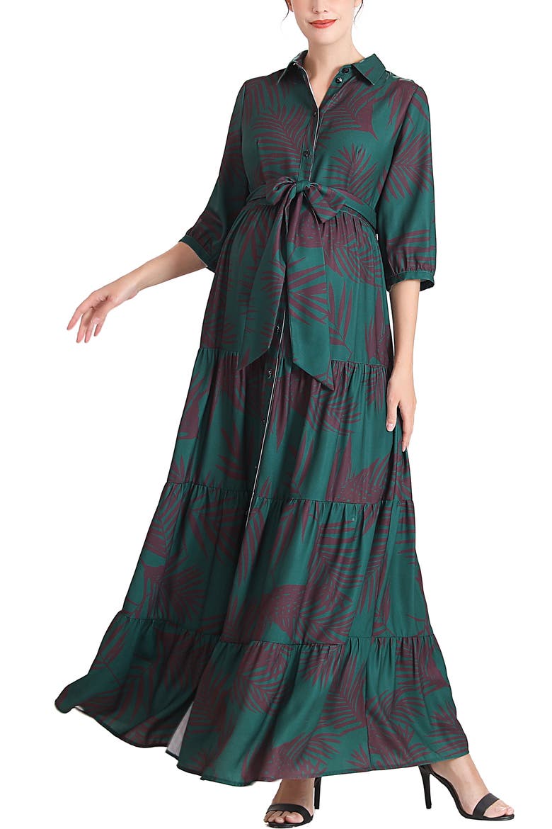 Abree Button Front Maternity Nursing Maxi Dress