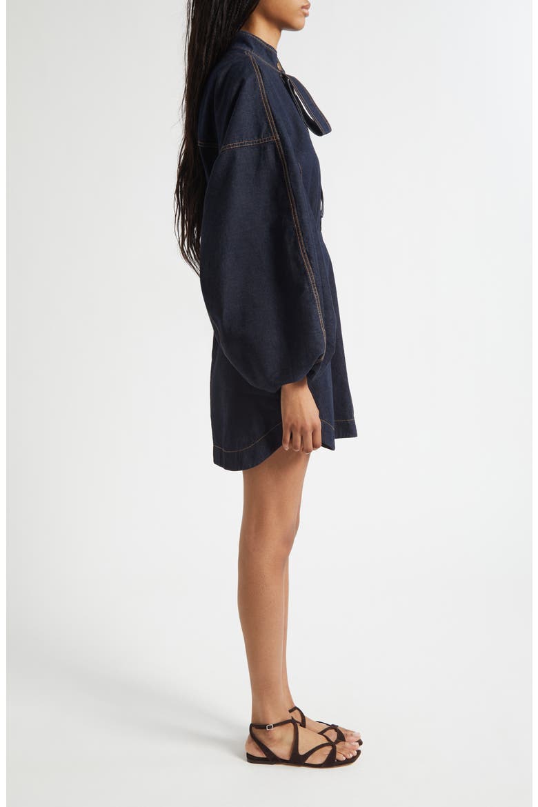 Gathered Long Sleeve Denim Minidress