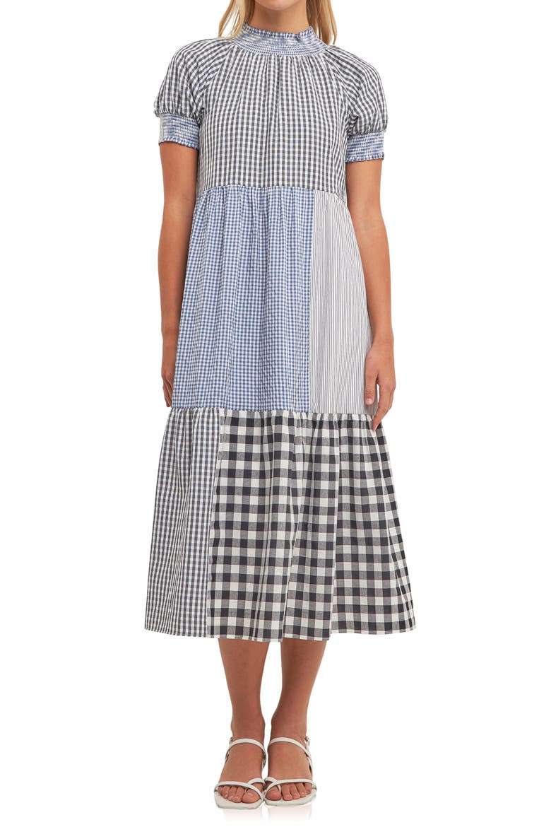 Patchwork Gingham Midi Dress