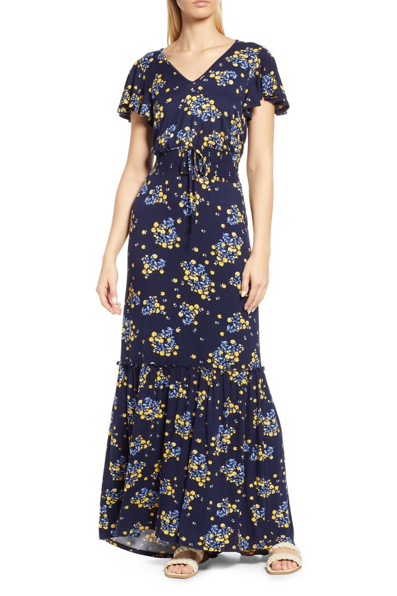Floral Smock Waist Knit Maxi