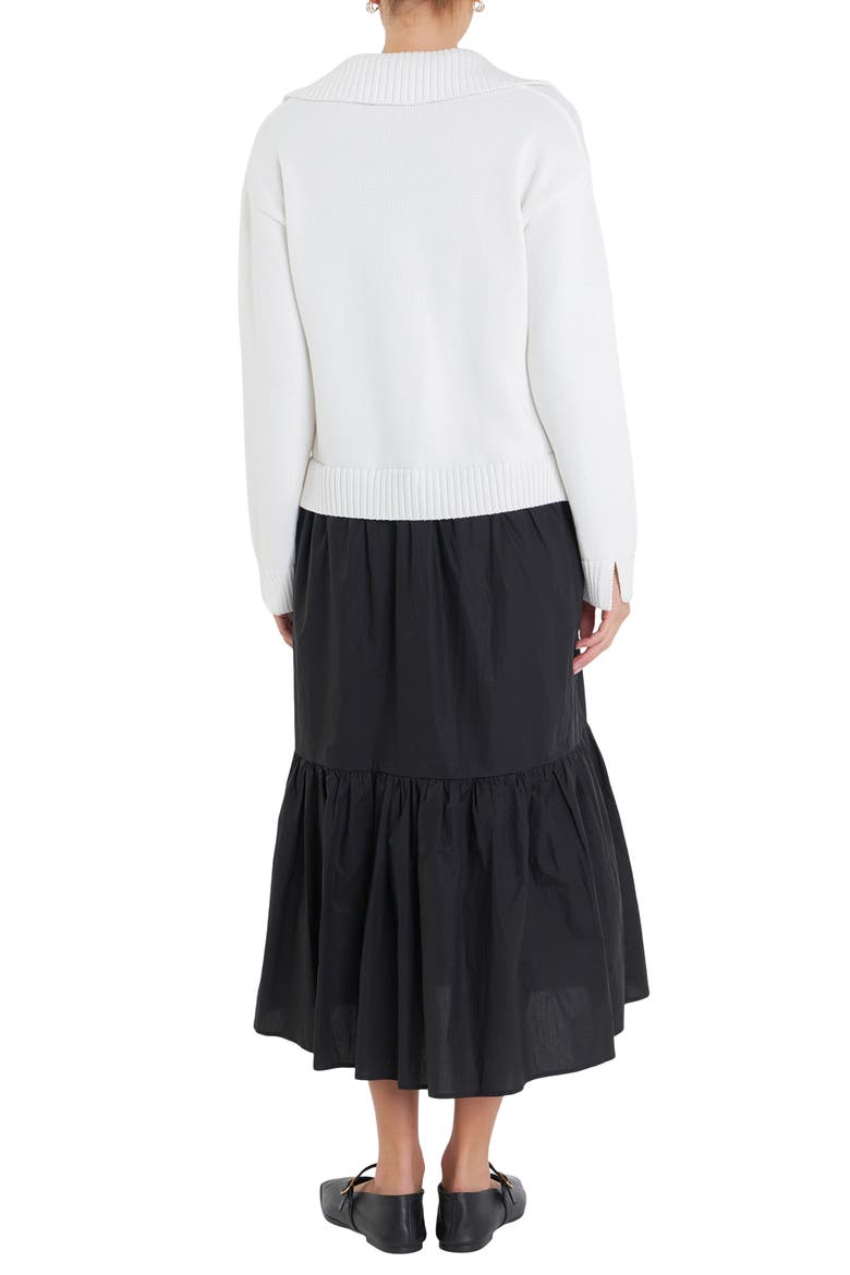 Mixed Media Long Sleeve Sweater Midi Dress