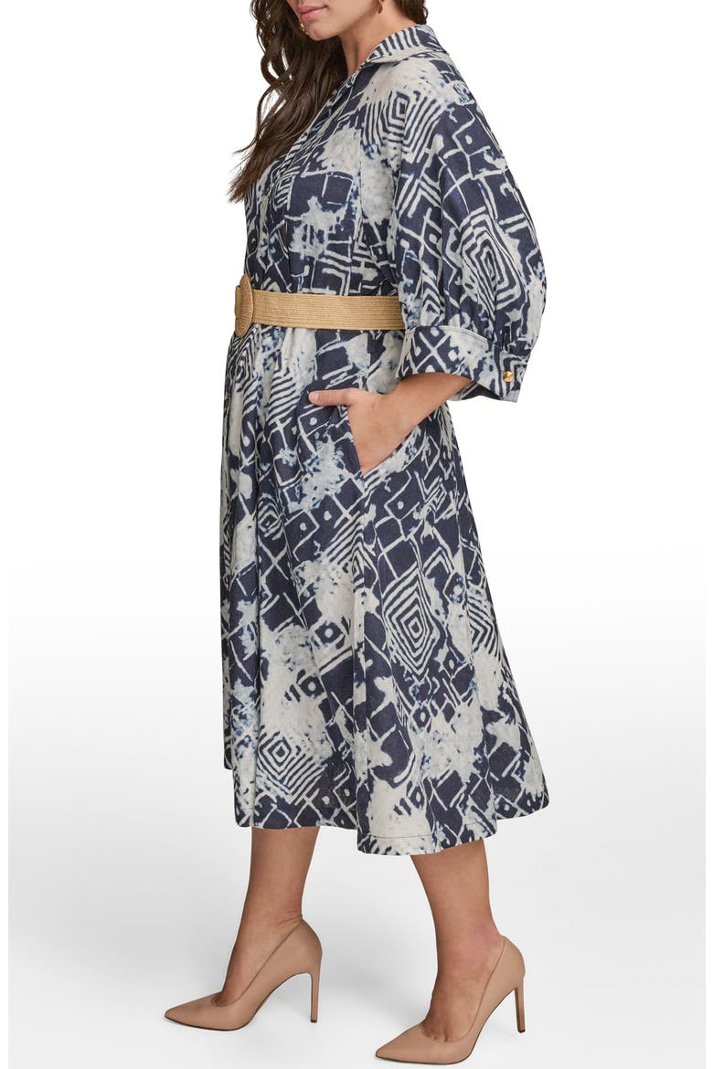 Belted Linen Blend Midi Dress