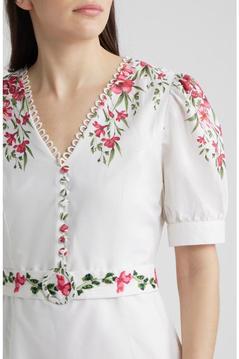 Floral Belted Puff Sleeve Midi Dress
