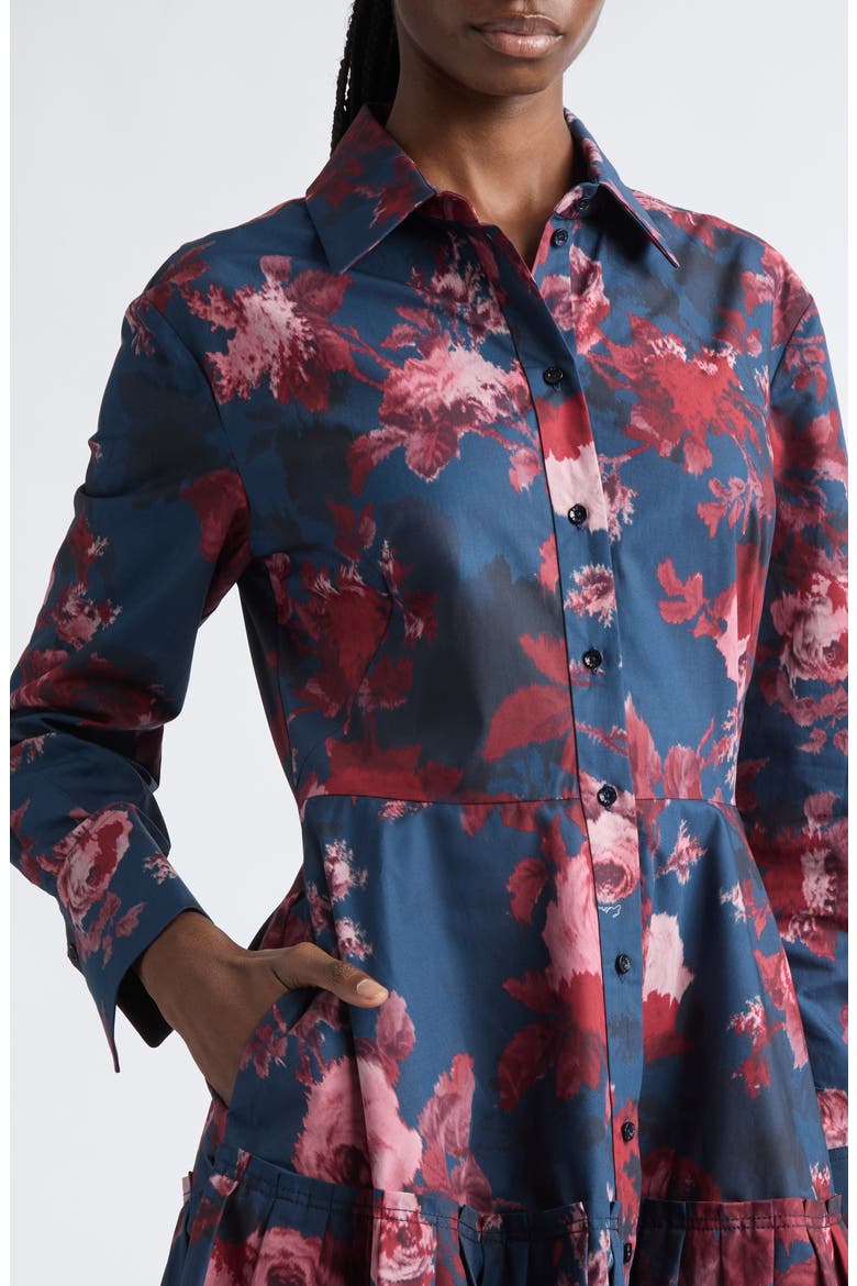 Floral Long Sleeve Organic Cotton Poplin Midi Shirtdress