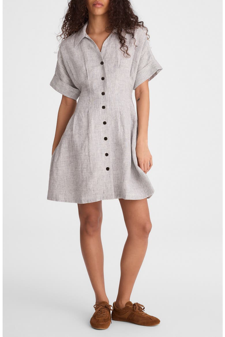 Pleated Linen Mini Shirtdress