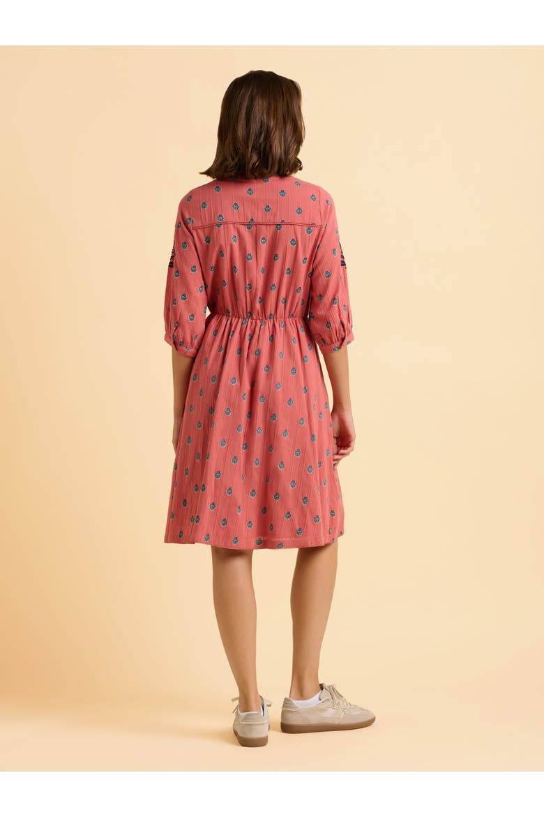 Rolling 3/4 Sleeve Round Neck Midi Dress