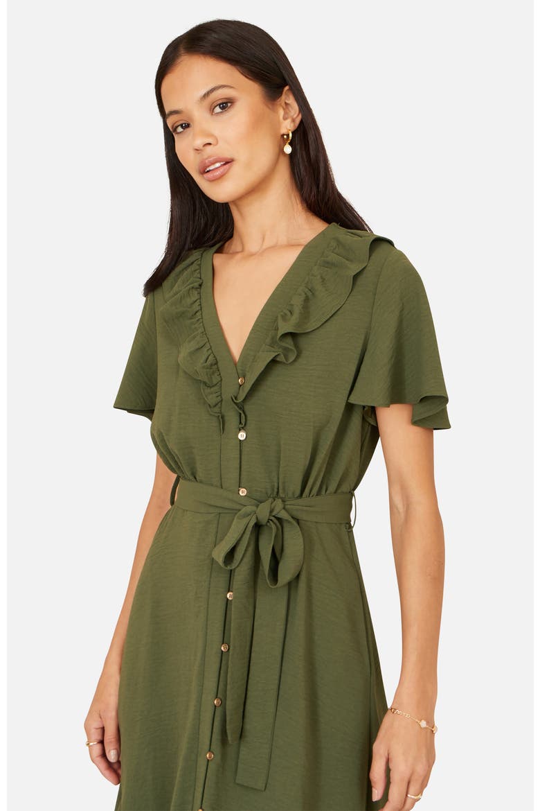 Ruffle Collar Midi Shirt Dress