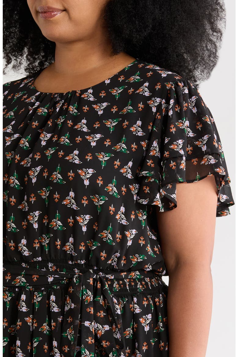 Floral & Paisley Mixe Print Flutter Sleeve Dress