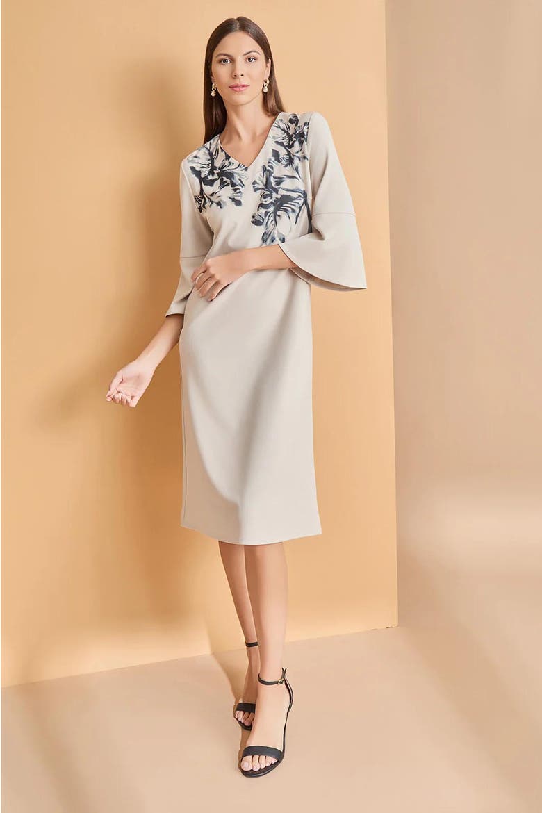 A-Line Floral Printed Stretch Deco Crepe Dress