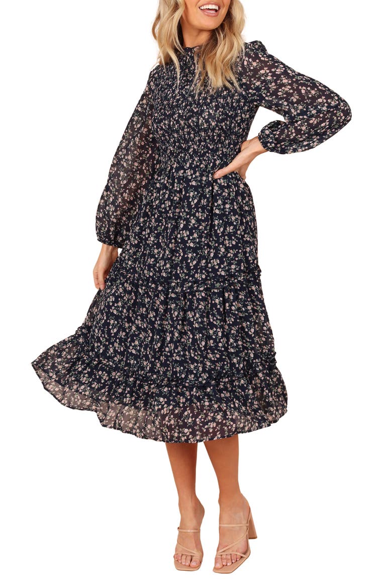 Edwina Floral Long Sleeve Tiered Midi Dress