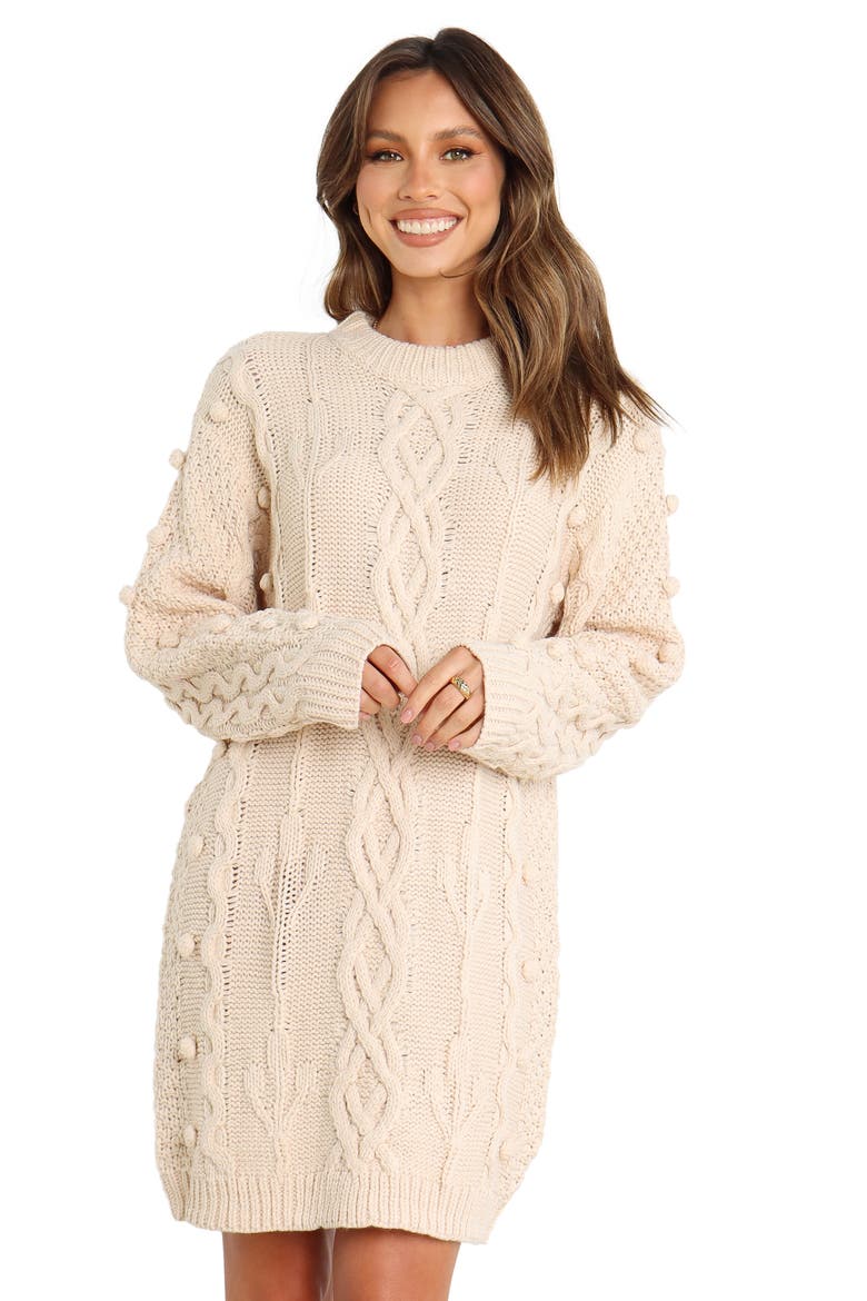 Mona Cable Stitch Long Sleeve Sweater Minidress
