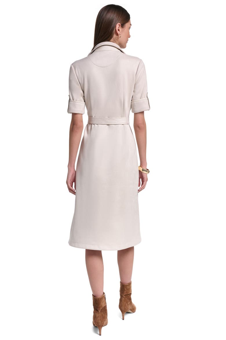 Short Sleeve Suede Midi Shirt Dress