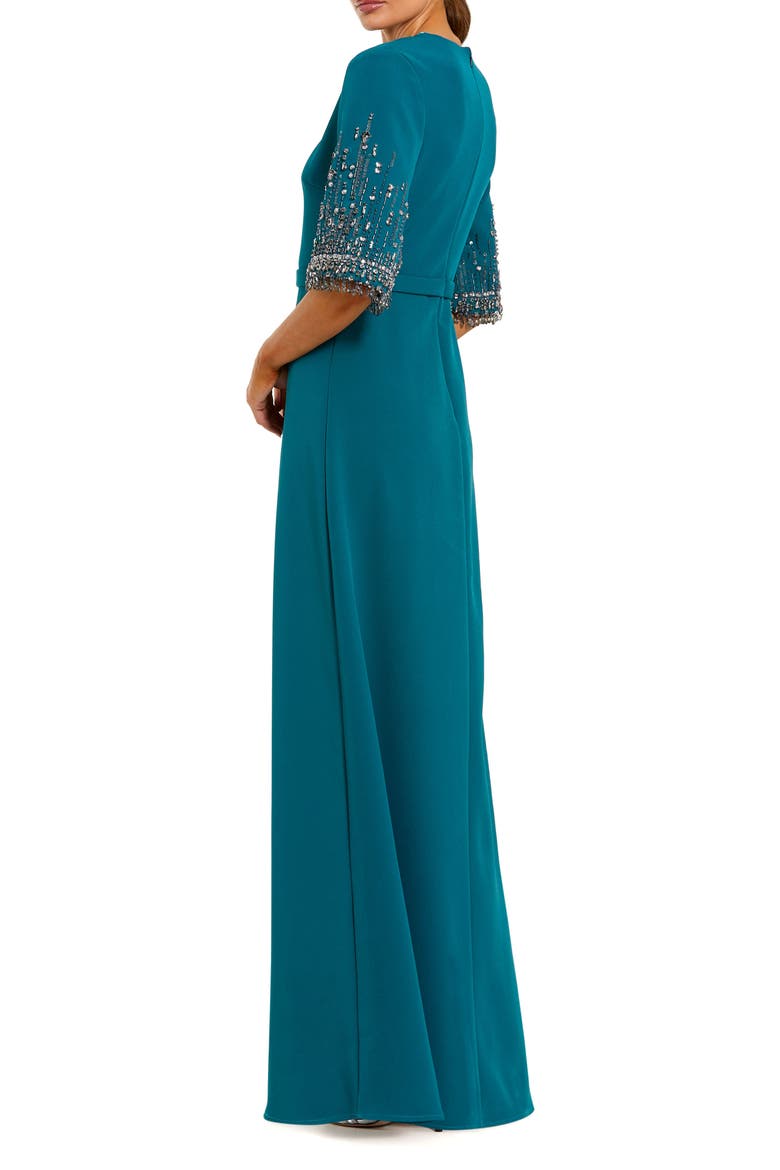 Women's Crepe A Line Gown With Beaded 3/4 Sleeves