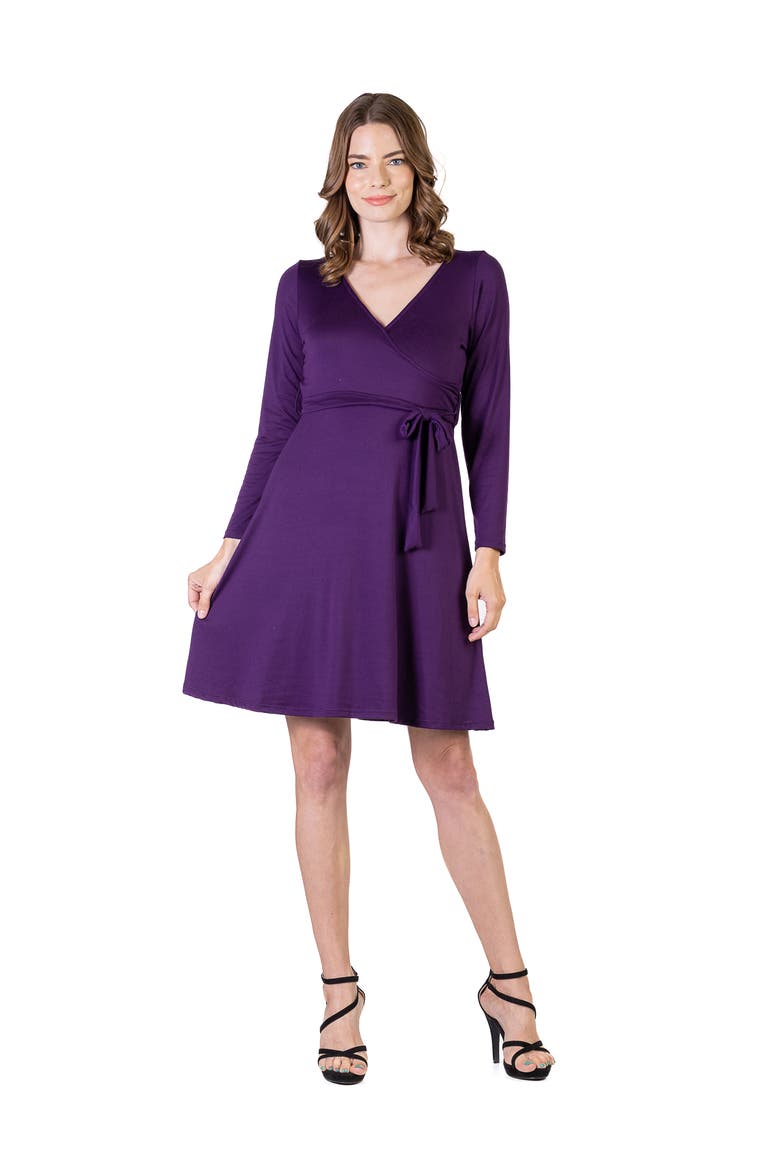 Chic V-Neck Long Sleeve Belted Dress
