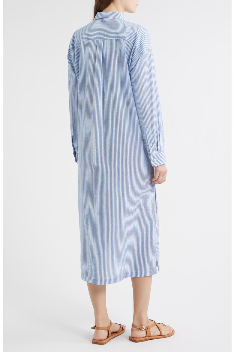 Kerry Stripe Long Sleeve Cotton Seersucker Midi Shirtdress