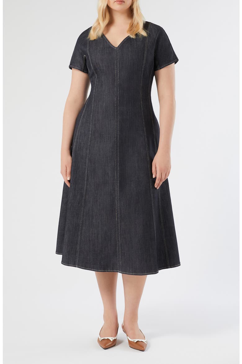 Denim Fit & Flare Midi Dress