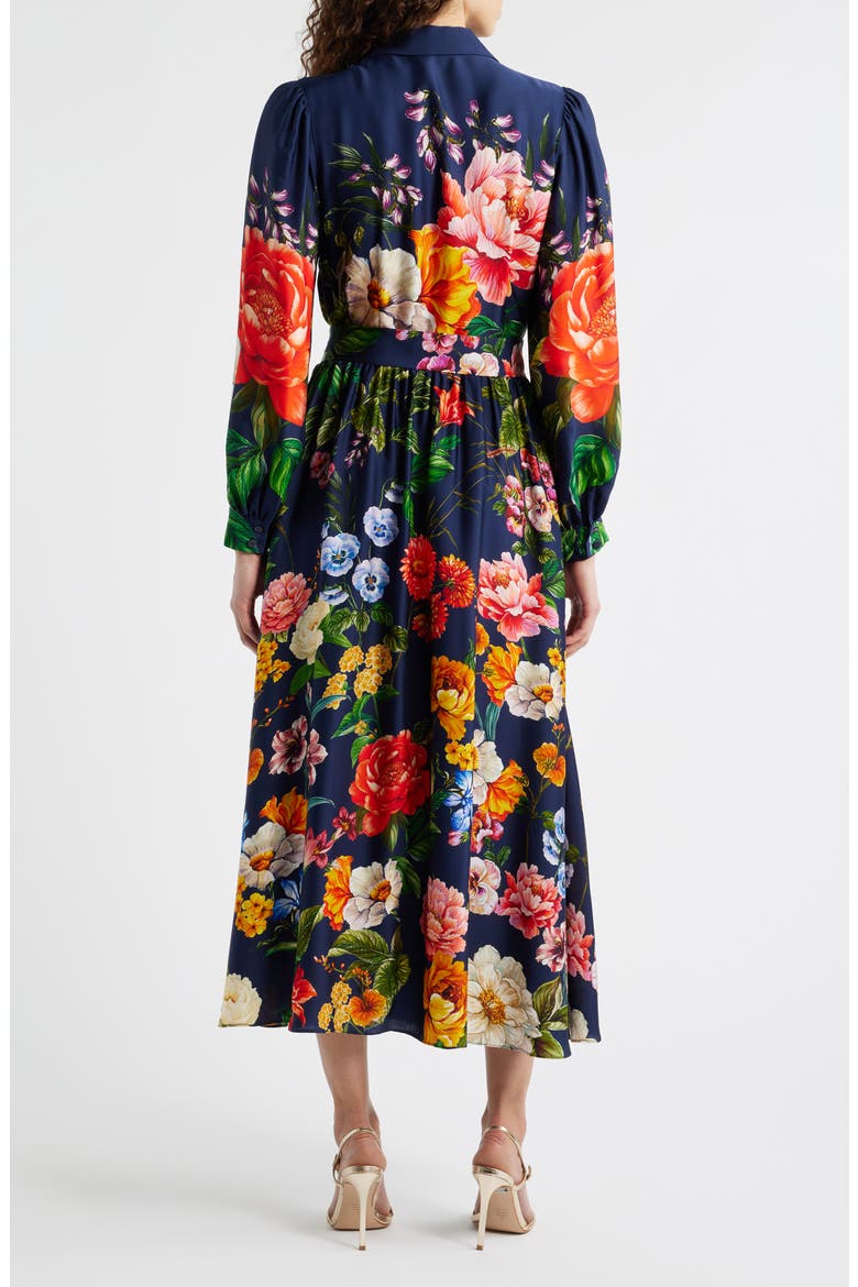 The Melina Sahara Desert Print Long Sleeve Stretch Silk Shirtdress