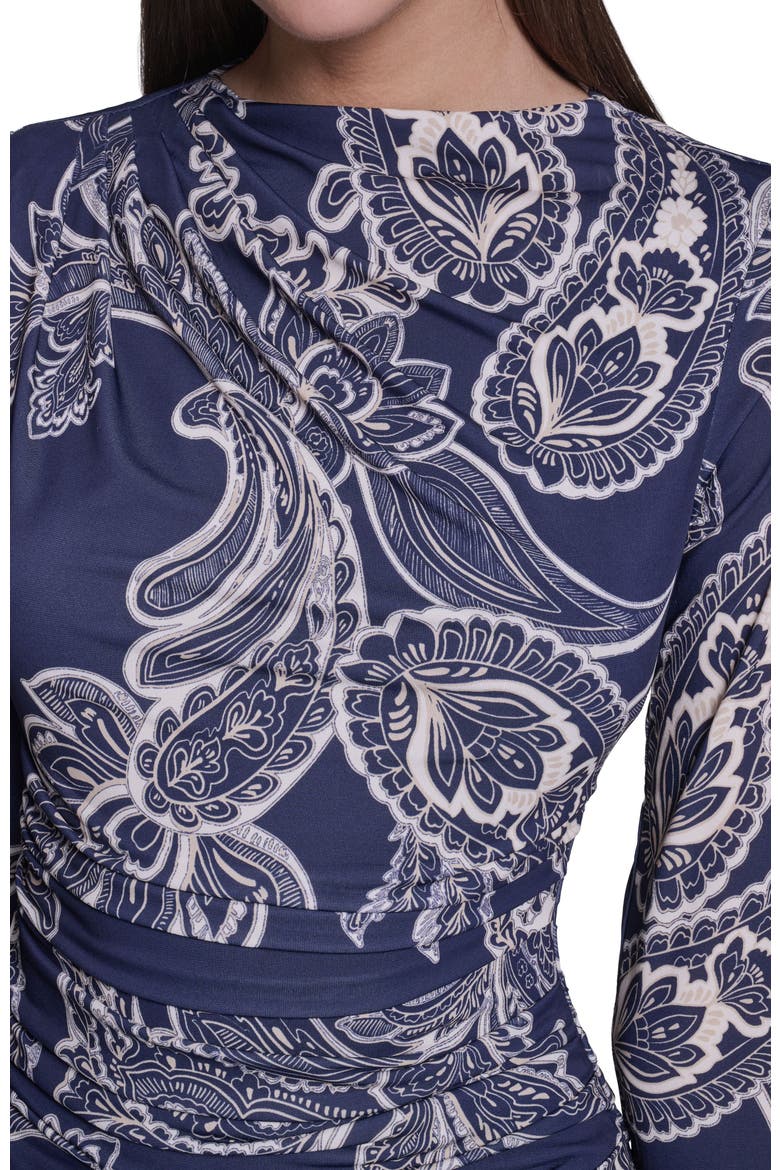Long Sleeve Paisley Printed Jersey Midi Dress