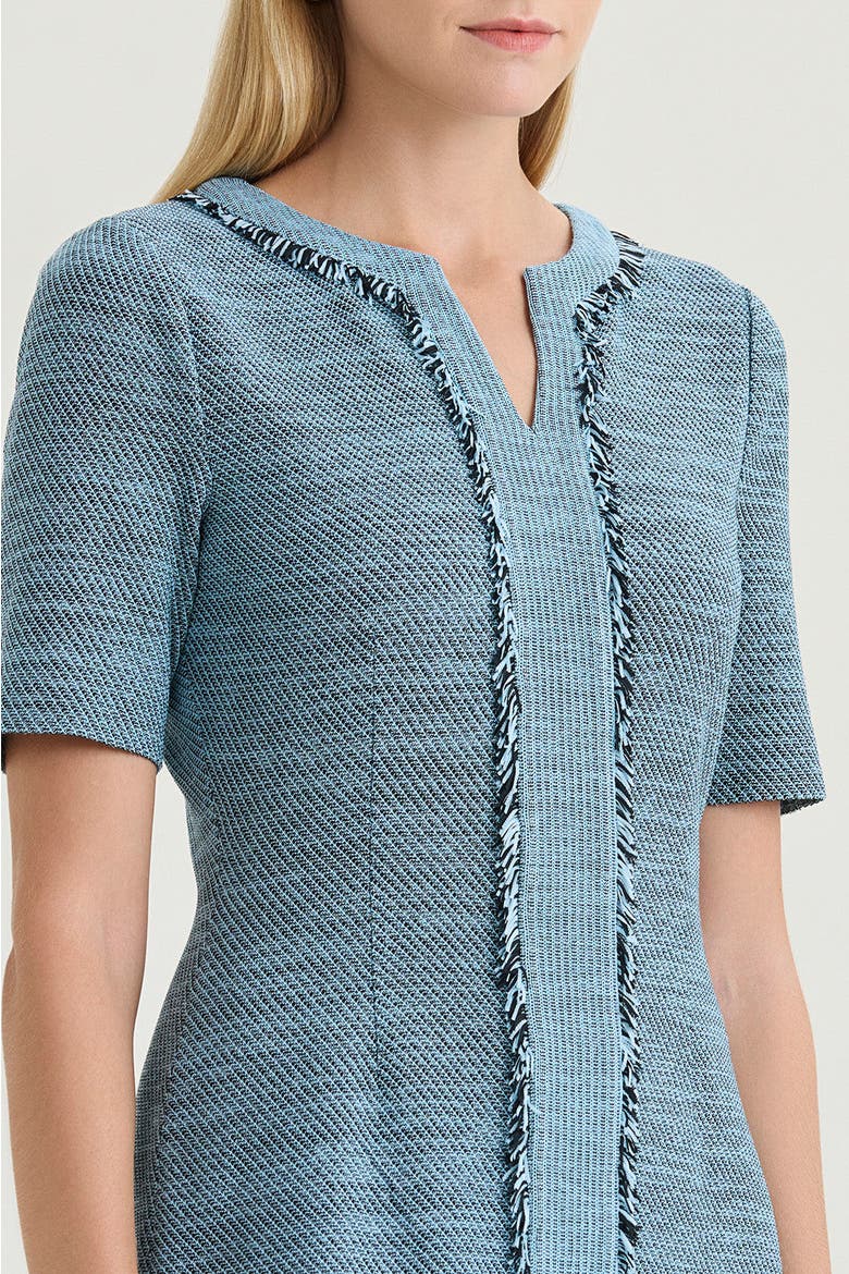 Tweed Knit Fringe Accent Sheath Dress