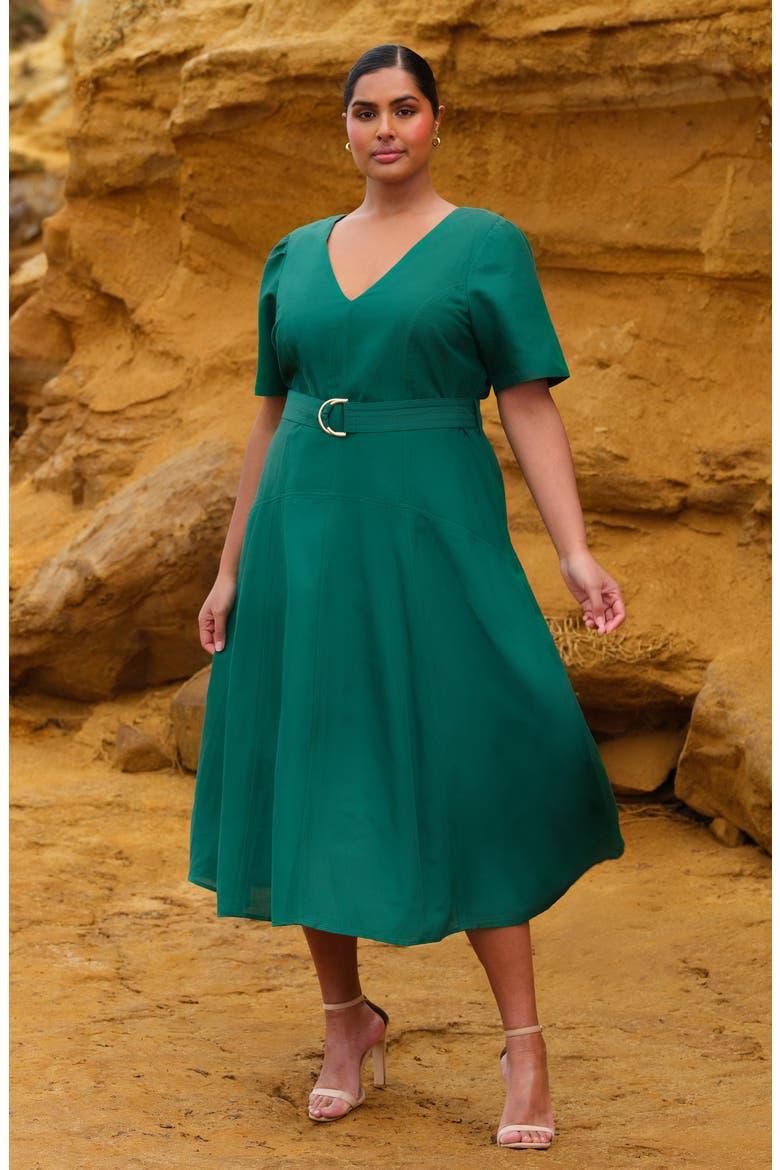 Aelin Linen Blend Fit & Flare Midi Dress