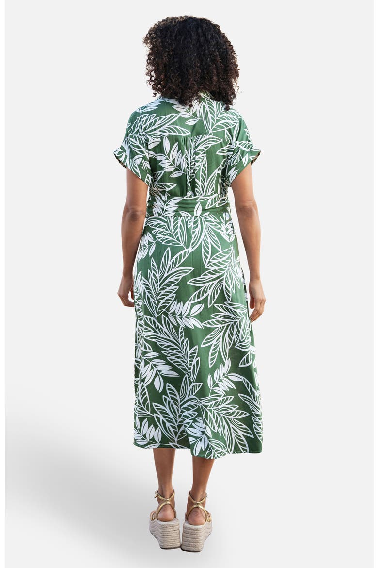Leaf Print Midi Shirt Dress