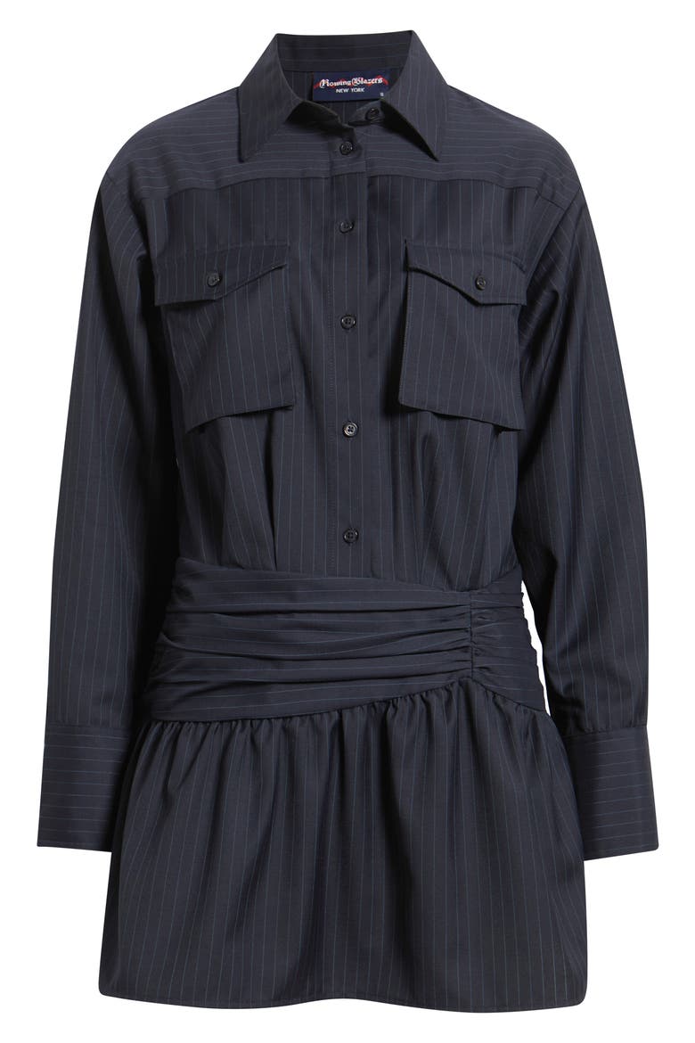 Pinstripe Long Sleeve Wool Blend Mini Shirtdress