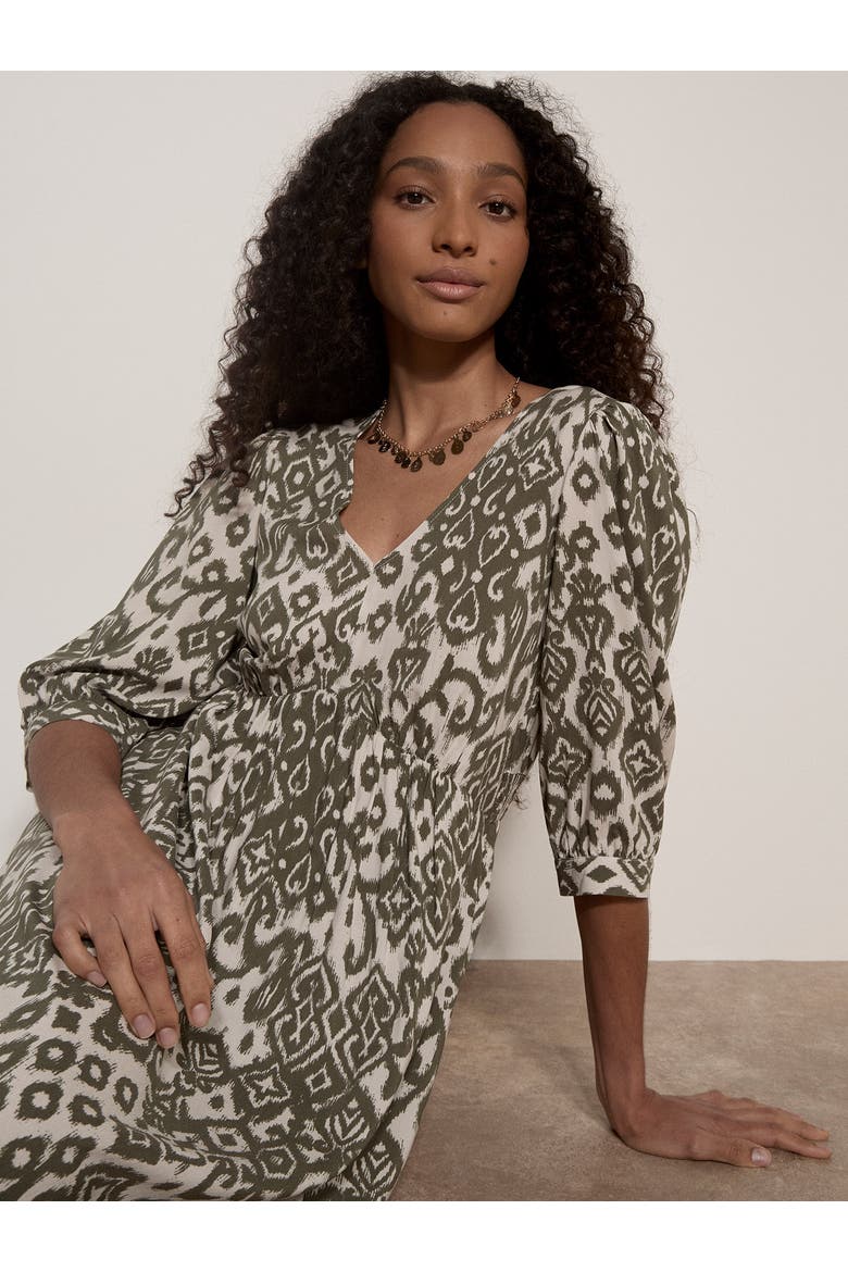 Ikat V-Neck 3/4 Sleeve Midi Dress