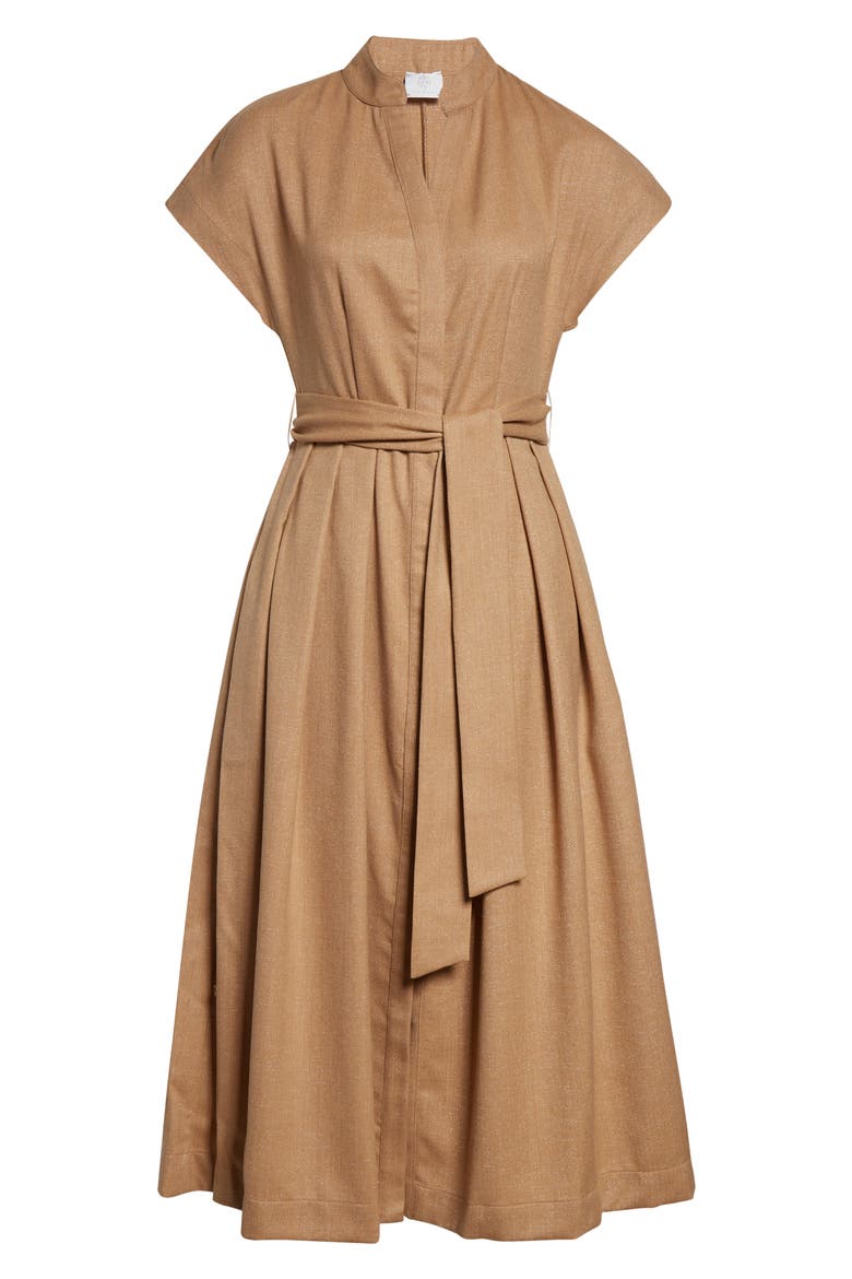 Belted Wool Blend Midi Dress