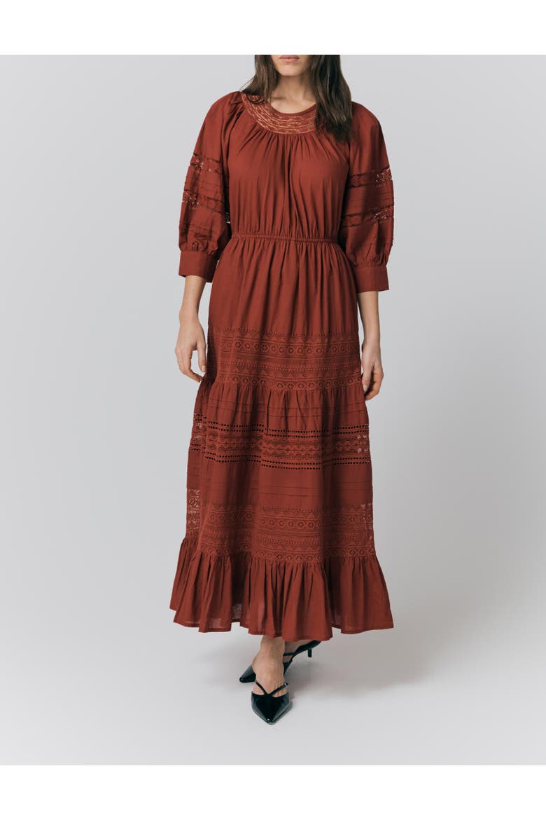 Leoni Lace Trim Cotton Midi Dress