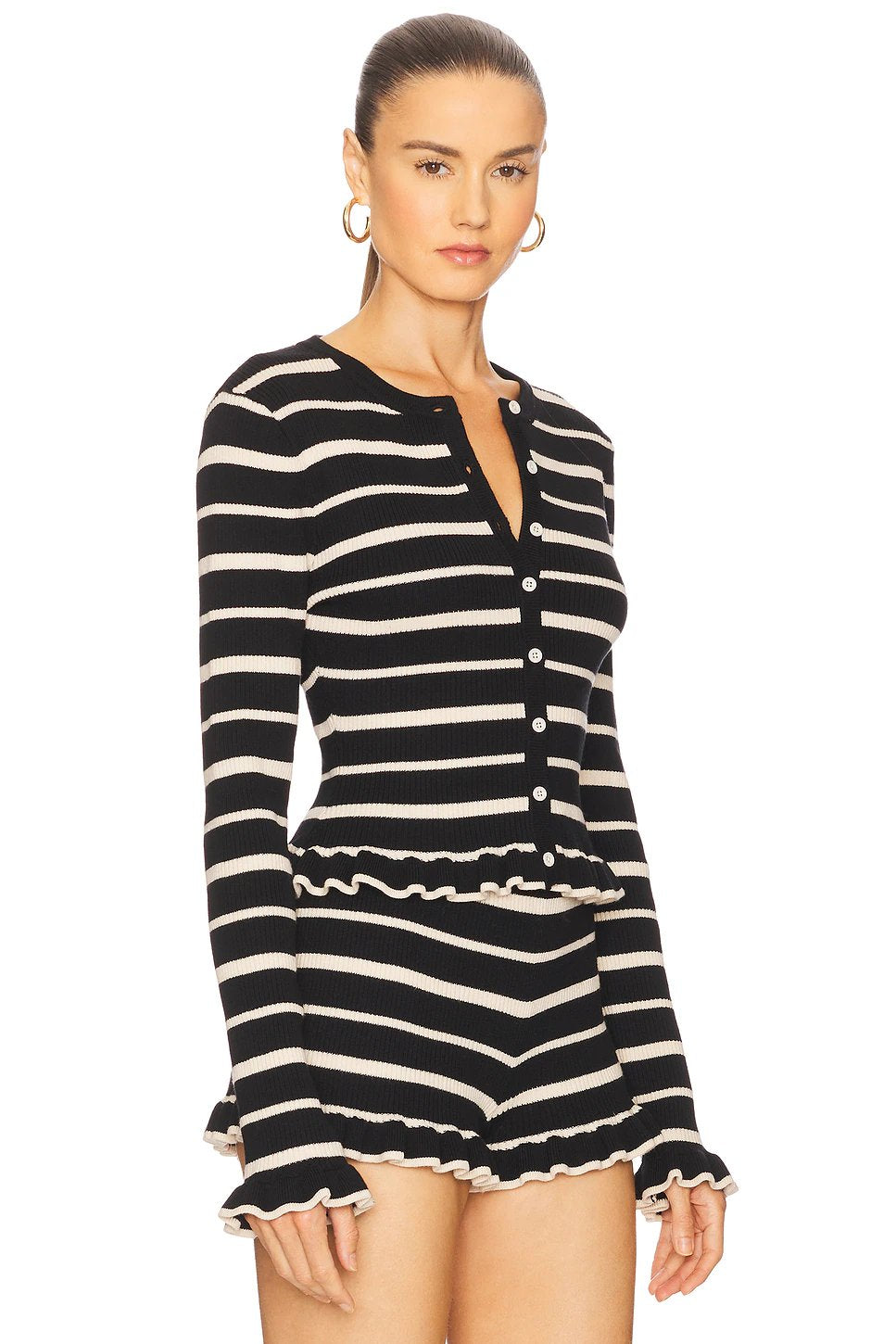 SEVEN WONDERS Donna Long Sleeve Top in Black & Cream - Image 2