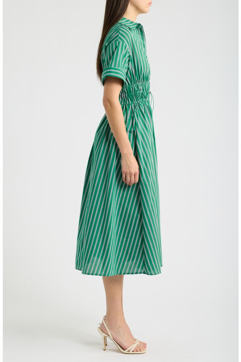 Stripe Drawcord Waist Shirtdress