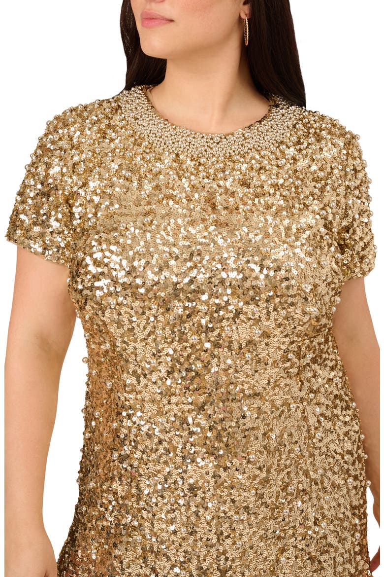 Beaded Short Sleeve Shift Cocktail Dress