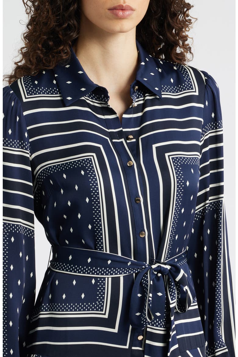 The Hollie Diamond Rain Print Long Sleeve Silk Blend Midi Shirtdress