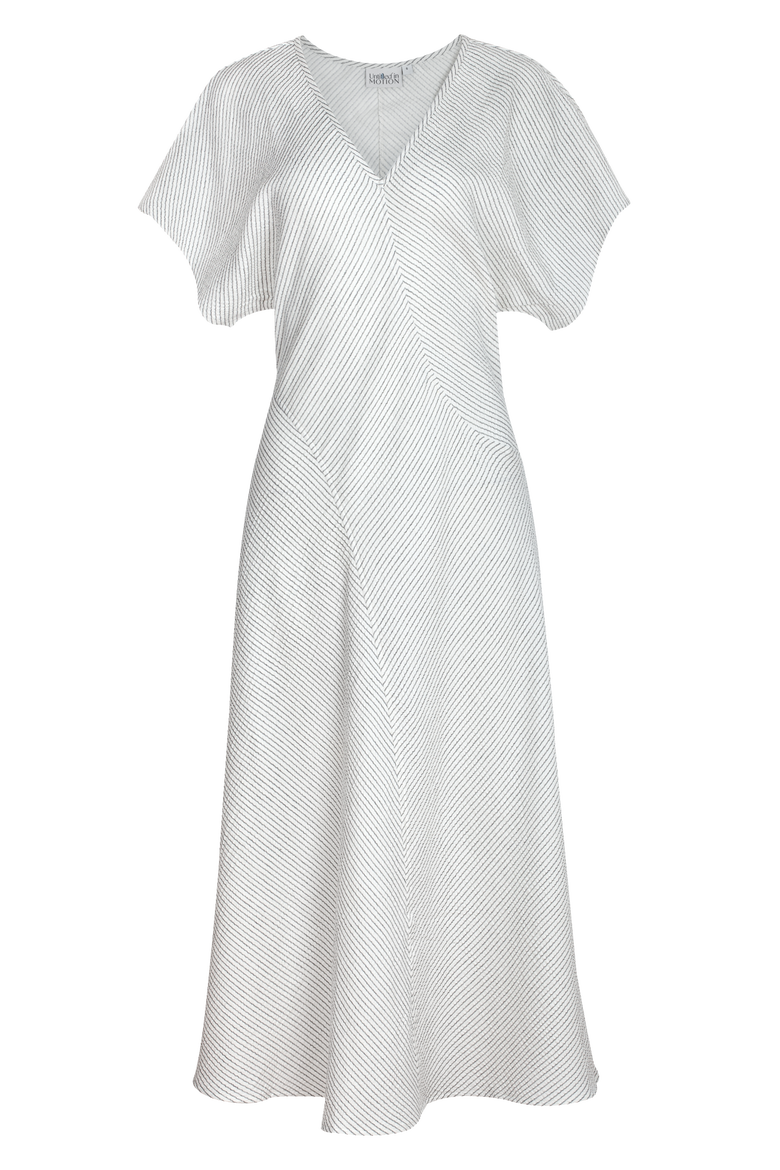 Zena Striped V-Neck Printed Midi Dress