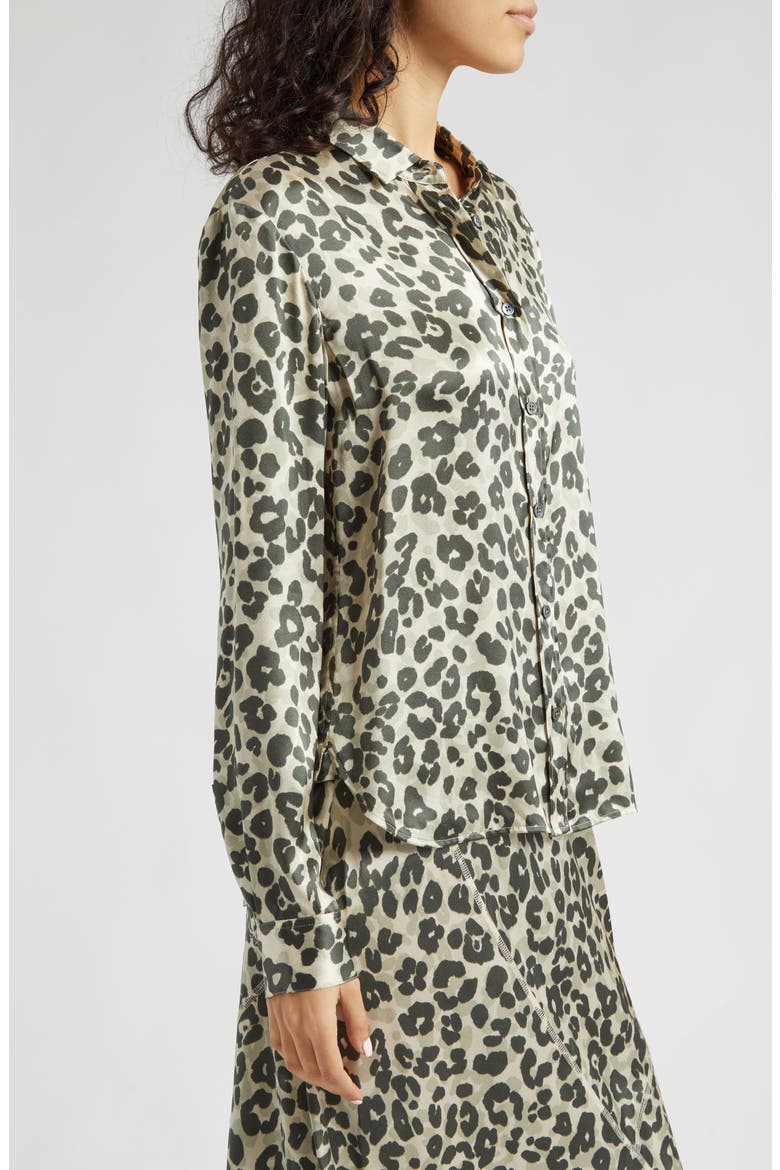 Leopard Print Silk Charmeuse Button-Up Shirt