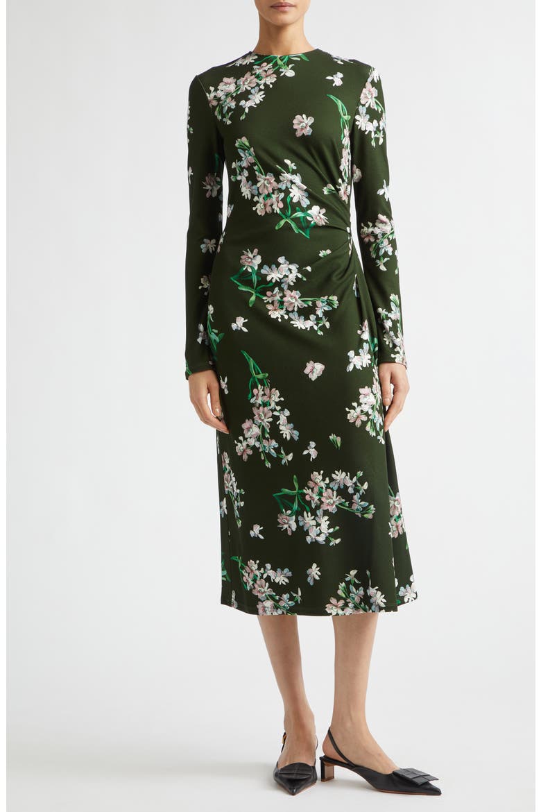 Floral Long Sleeve Ponte Midi Dress