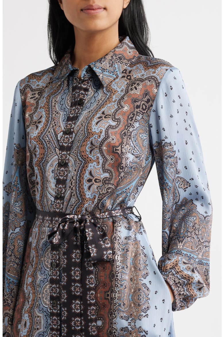 Mixed Paisley Long Sleeve Midi Shirtdress