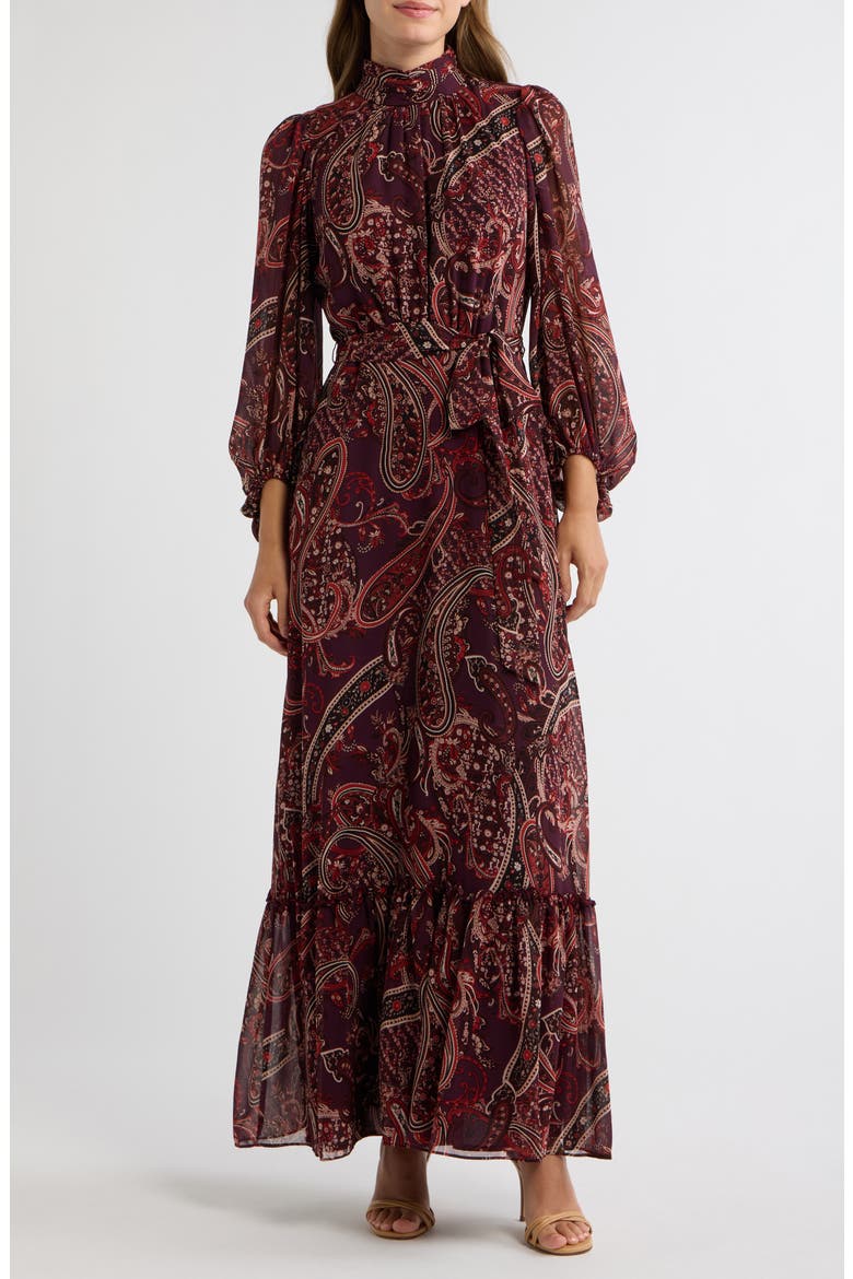 Long Sleeve Paisley Print Maxi Dress