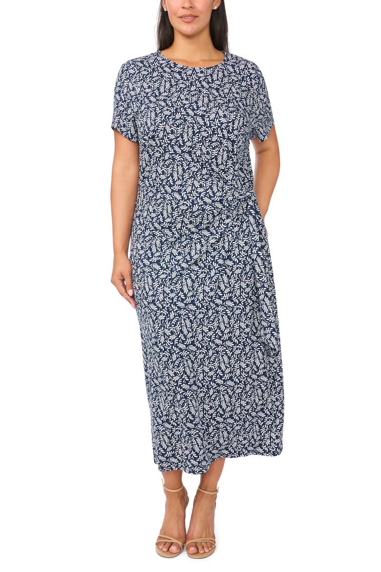 Side Tie Crewneck Midi Dress