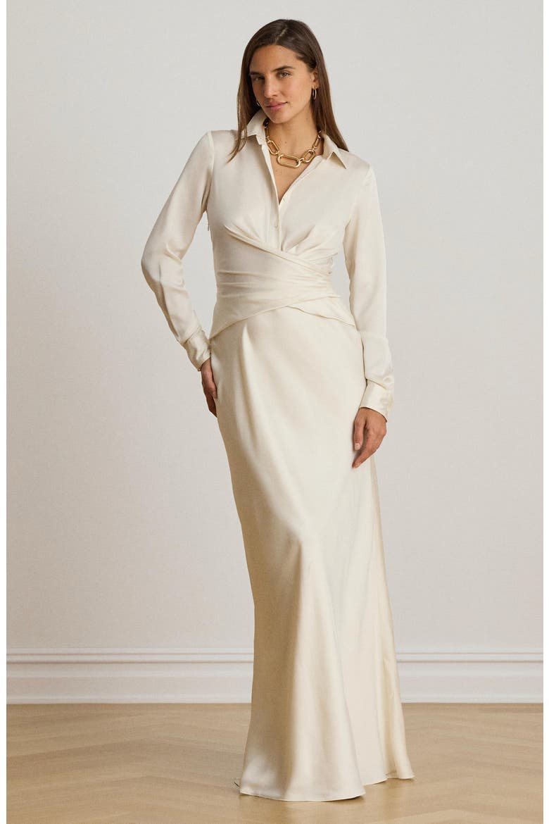 Featherweight Satin Charmeuse Shirtdress Gown